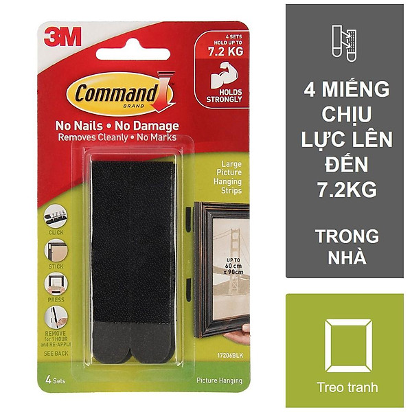 Bộ 8 Miếng dán treo tranh Command 3M tải trọng 7.2kg độ bền cao, bám cực chắc, tháo cực dễ