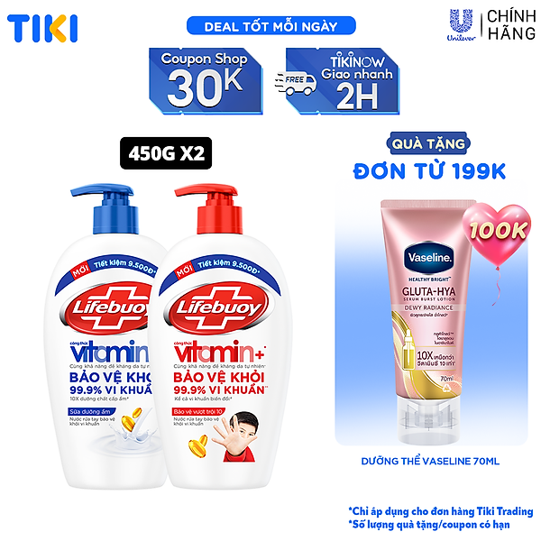 Combo 2 Nước rửa tay sạch khuẩn Lifebuoy Bạc Bảo Vệ và Sữa Dưỡng Ẩm Chai 450G