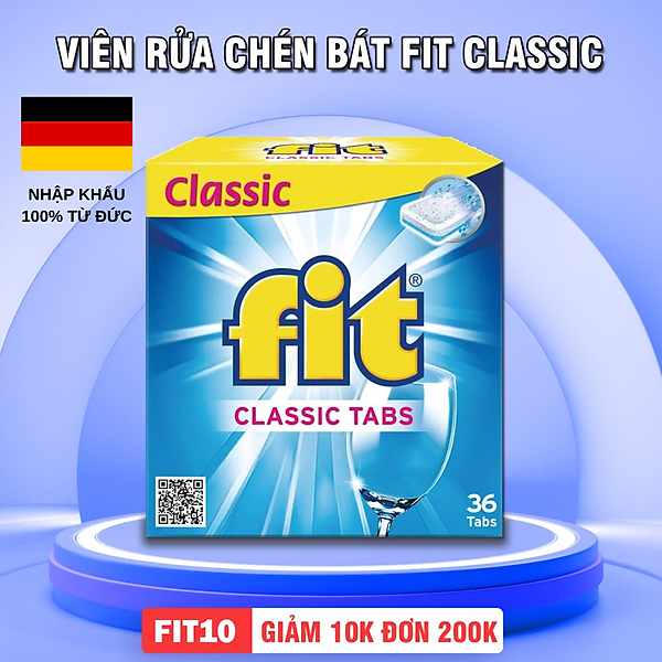 Viên rửa chén bát FIT Classic, Muối rửa chén hộp 72 Viên rửa sạch bóng hoàn hảo, bảo vệ chuyên sâu