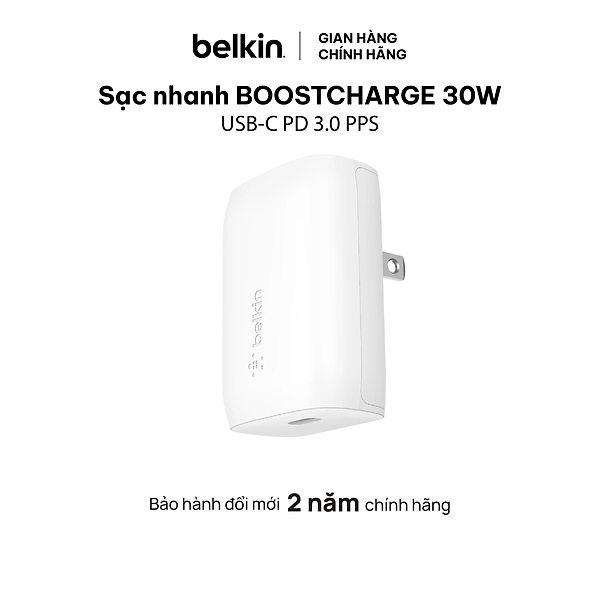 Sạc BOOST↑CHARGE Belkin 30W USB-C PD 3.0 PPS WCA005 - Hàng chính hãng