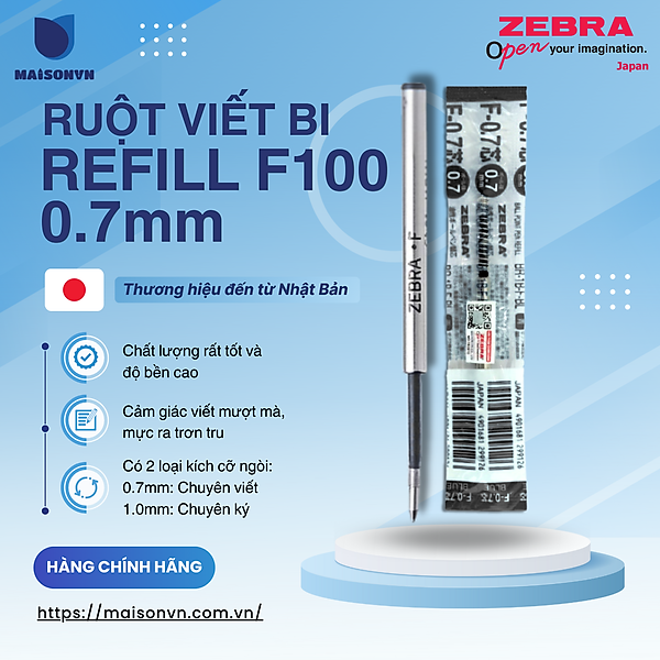 Ruột viết F100 0.7mm dùng cho F301 / F301V / F301compact / F701 / BA115 - Zebra Nhật Bản