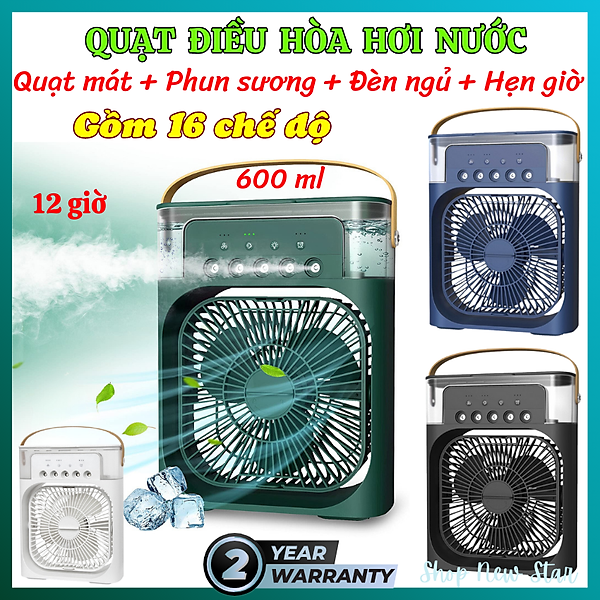 Quạt điều hòa hơi nước- Quạt phun sương điều hòa mini để bàn văn phòng có 5 ô phun sương,3 chế độ hẹn giờ thông minh, tích hợp đèn led 7 màu,có khay đá,tiết kiệm điện