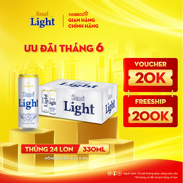 Bia Hanoi Light - Thùng 24 lon 330ml