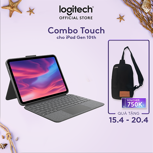 Bao da kèm phím Logitech Combo Touch dành cho iPad 10.9 inch Gen 10 - Có thể tháo rời, Trackpad siêu nhạy, chiếu sáng nền - Hàng chính hãng