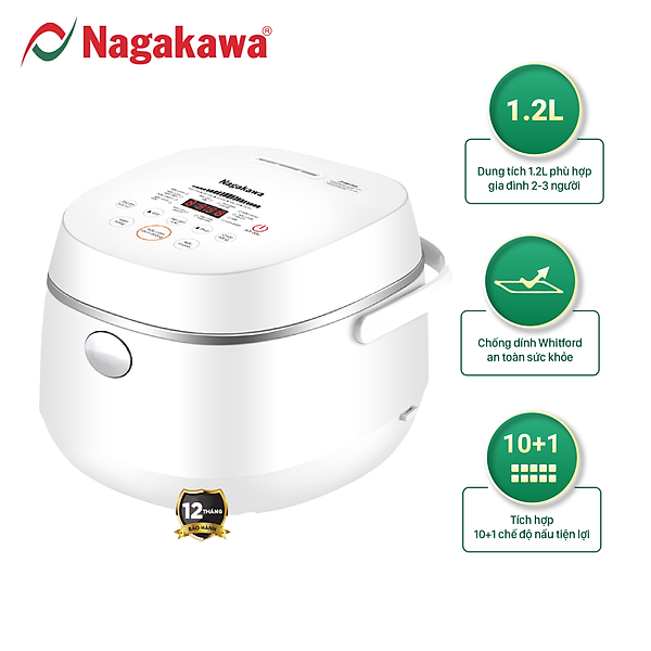 Nồi Cơm Điện Tử Cảm Ứng Nagakawa NAG0136 - Giảm tinh bột - Lòng niêu chống dính - 11 chức năng (1.2L - 500W) - Hàng Chính Hãng