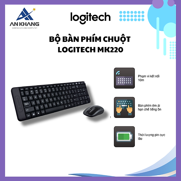 Combo chuột và bàn phím không dây Logitech MK220 - Hàng chính hãng
