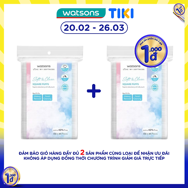 Bông Tẩy Trang Watsons Square Puffs 150S+40%