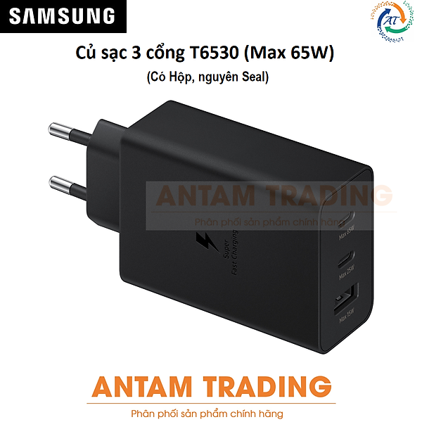 Củ sạc ba cổng Samsung T6530 (Max 65W) (Không kèm cáp) - Hàng Chính Hãng