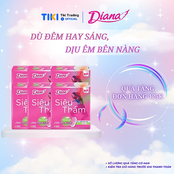 Combo 6 Băng Vệ Sinh Diana Siêu Thấm Siêu Mỏng Không Cánh (Gói 8 Miếng)