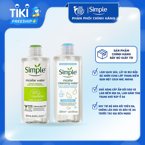 Nước Tẩy Trang Lành Tính, Dưỡng Ẩm Cho Da Simple Kind To Skin Micellar Cleansing Water 200ml