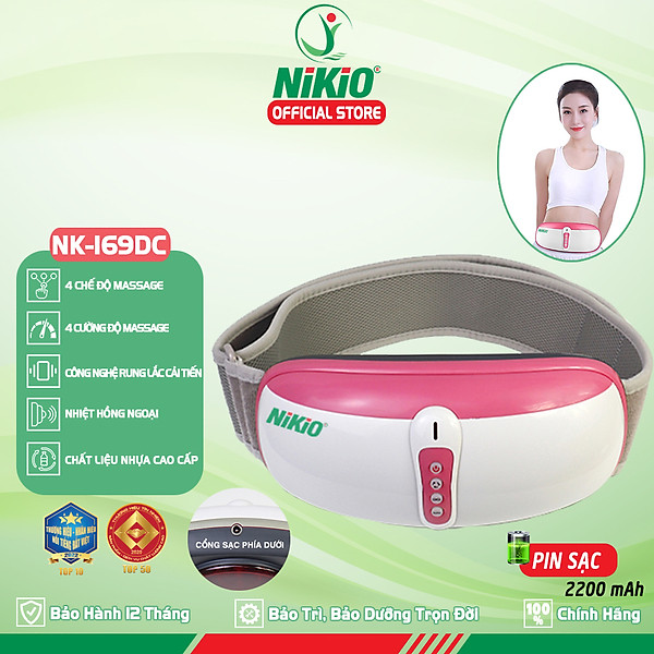 Đai (Máy) Massage Bụng Nikio NK-169DC - Công Nghệ Rung Lắc Kết Hợp Hồng Ngoại Tân Tiến, Mát Xa Bụng, Làm Săn Chắc Cơ Bụng Nhanh - Pin Sạc Tiện Lợi - Màu hồng