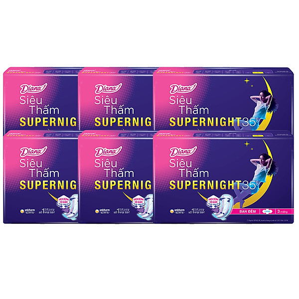 Combo 6 Băng Vệ Sinh Diana Super Night 35cm (Gói 3 Miếng)