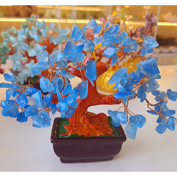 CÂY TÀI LỘC đá THẠCH ANH, MẮT MÈO, TOPAZ tự nhiên (Cao 16cm), Hợp với người mạng: KIM, MỘC, THỦY, HỎA, THỔ