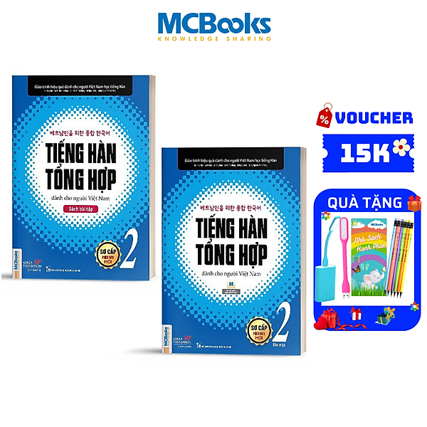 Combo Tiếng Hàn tổng hợp dành cho người Việt Nam sơ cấp 2 ( Sách giáo trình + sách bài tập) bản 1 màu