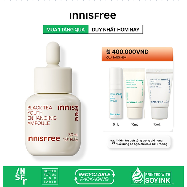Tinh chất phục hồi da và chống lão hóa trà đen innisfree Black Tea Youth Ampoule 30 mL (New 2023)