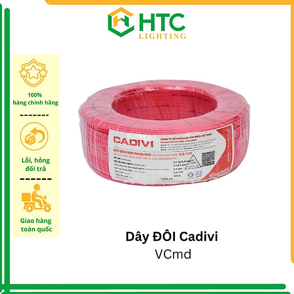Dây điện CADIVI đôi mềm VCmd 2x16-(2x0.5), 2x24-(2x0.75), 2x32-(2x1.0), 2x30-(2x1.5), 2x50-(2x2.5) - Cuộn 100m