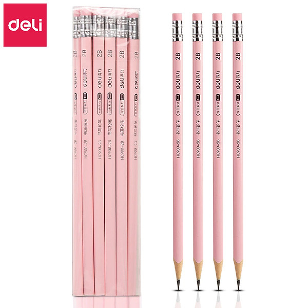 Bút Chì Gỗ 2B Deli Kèm Đầu Tẩy Màu Pastel - Chì Đậm An Toàn Nhạy Với Máy Chấm Thi Phù Hợp Học Sinh Văn Phòng Luyện Chữ