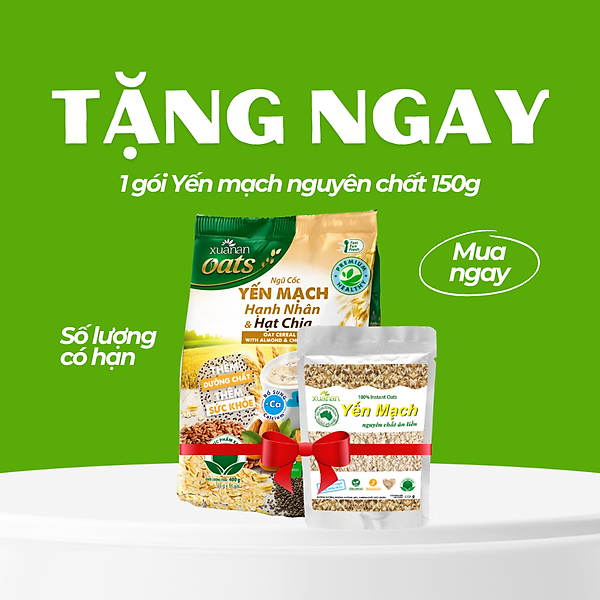 Ngũ Cốc Yến Mạch Hạnh Nhân Hạt Chia Xuân An [ít đường] Túi 400G {25g*16 gói}(Tặng Kèm 1 Túi Yến Mạch 150G)