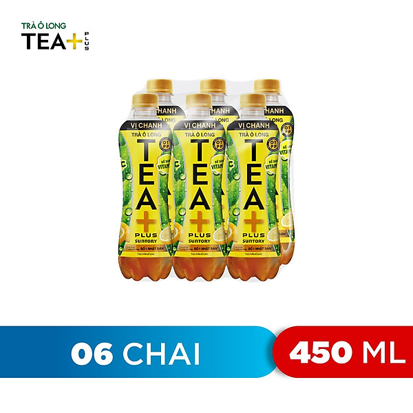 Lốc 6 Trà Ô long Vị Chanh Tea+ (450ml/Chai)