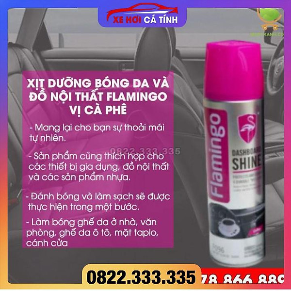 Chính Hãng - Bình Xịt Dưỡng Bóng Nội Thất - Đồ Da Ô Tô Vị Cafe - Flamingo F096