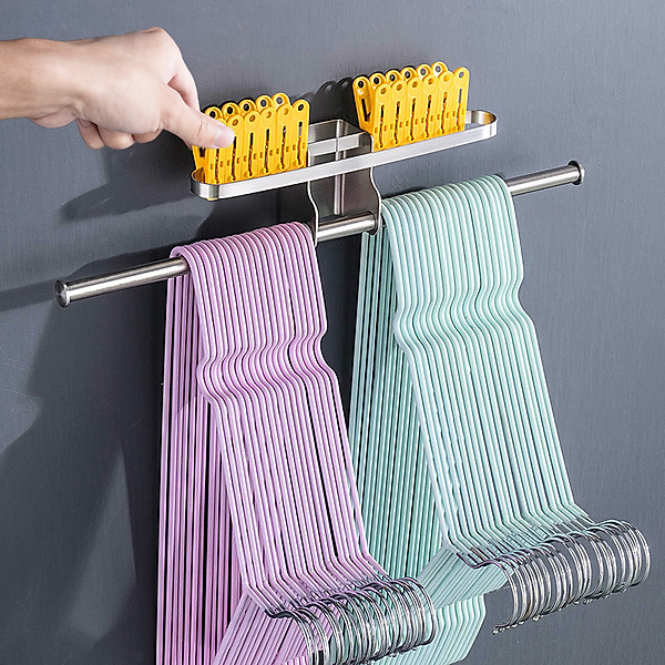 Giá treo móc kẹp phơi quần áo cho gọn 2 tầng HOBBY GPM4 dán tường gạch men - 2 có kích thước tùy chọn và có keo dán sealant