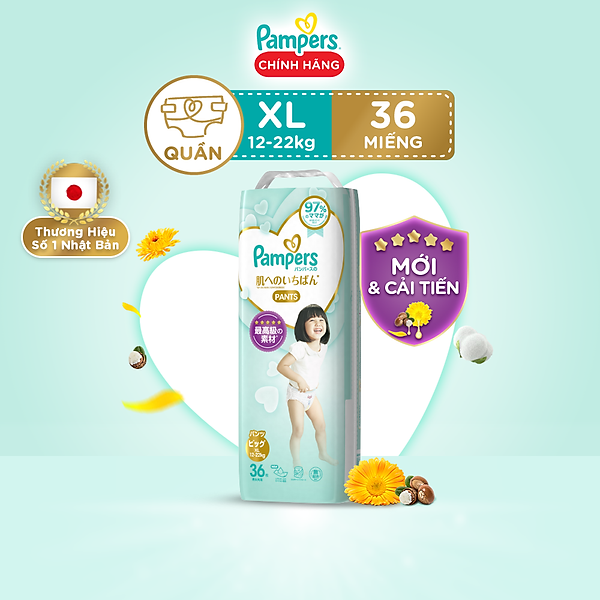 Tã/ Bỉm Quần Pampers Nhật Thượng Hạng, Size M(48 Miếng, 6-11Kg/ L(38 Miếng, 9-14Kg)/ Xl(36 Miếng, 12-22Kg)