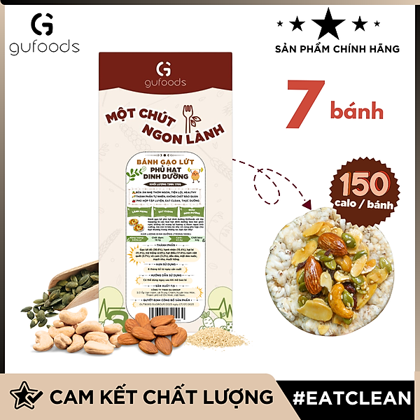 Bánh gạo lứt phủ granola siêu hạt GUfoods - Bữa ăn nhẹ tiện lợi, Giàu dinh dưỡng, Ăn vặt healthy, Nạp nhanh năng lượng, Ăn kiêng, Eat clean, Thuần chay