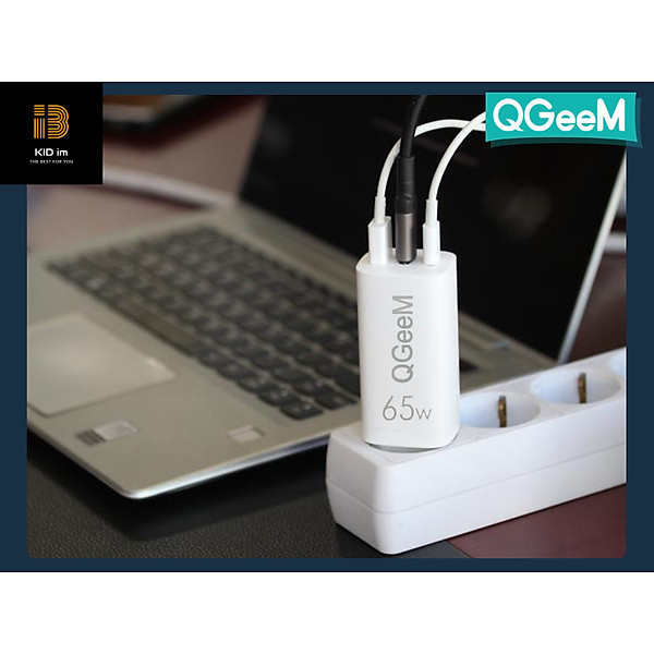 Bộ sạc nhanh đa năng QGeeM USB C 65W cho MacBook Pro Air, 2 cổng USB C PD và 1 cổng USB A