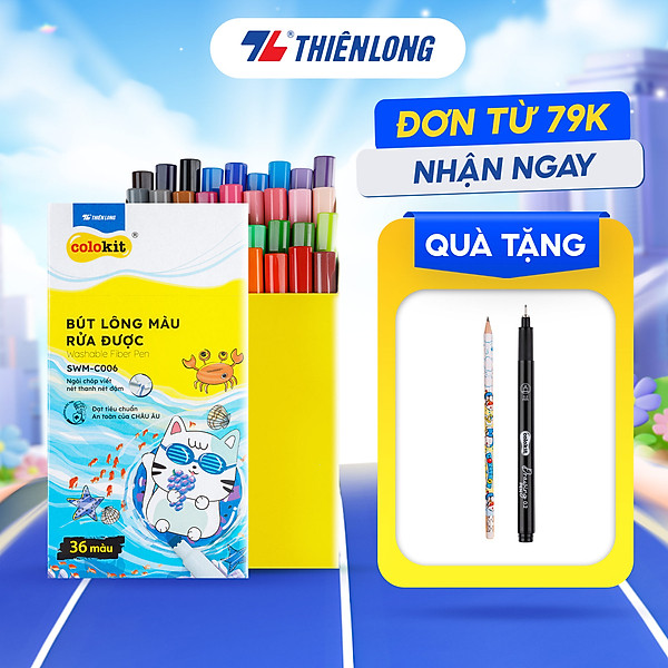 Bút lông màu Fiber Pen 36 màu Thiên Long Colokit rửa được tiêu chuẩn Châu Âu an toàn sử dụng tô màu, vẽ tranh SWM-C006