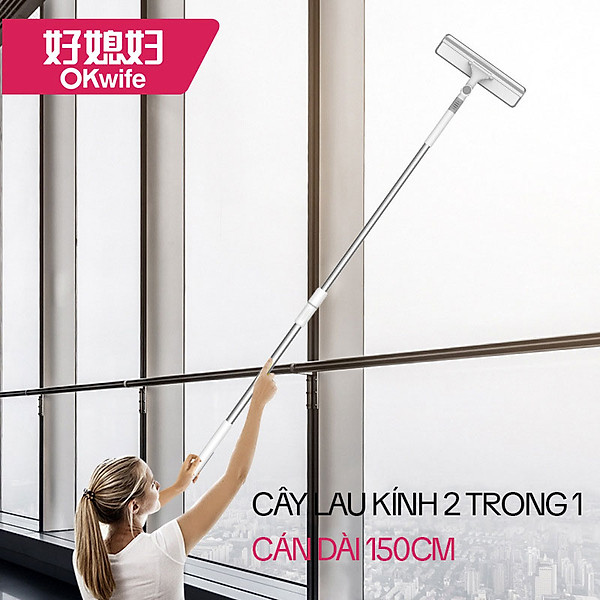 Cây Lau Kính Thông Minh OKwife AGW-6200 - Chổi Gạt Kính Lau Kính Đa Năng 2 Trong 1, Dụng Cụ Lau Kính Cán Dài