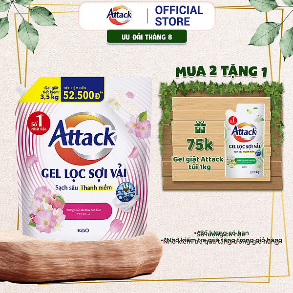 Gel Giặt Attack Hương Giấc Mơ Hoa Anh Đào Túi 3.5Kg