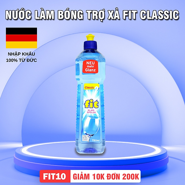 Nước làm bóng trợ xả FIT CLASSIC 750ml, Dung dịch trợ xả dành cho máy rửa bát - sức mạnh xanh, khô nhanh sáng bóng
