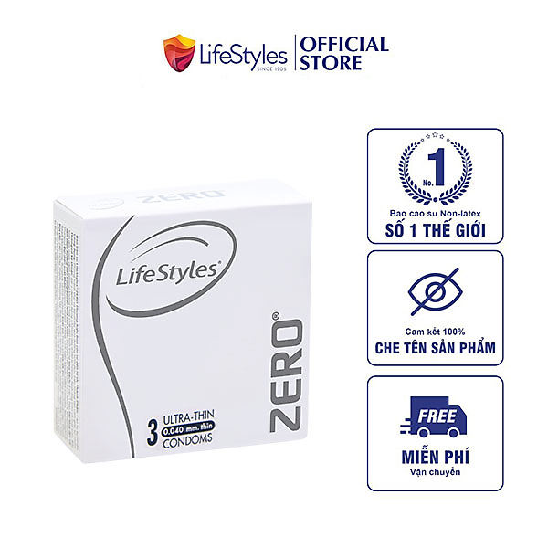 Bao Cao Su LifeStyles ZERO Cao Cấp Siêu Mỏng Tuyệt Đối, Dẻo Dai - Hộp 3 bao