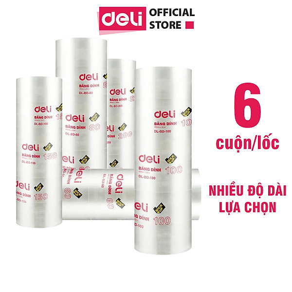 Băng Keo Trong , Băng Dính Dán Thùng Đóng Hàng Deli - 60/80/100/150/200 Yards - Dày Dai Chống Nước Khó Đứt