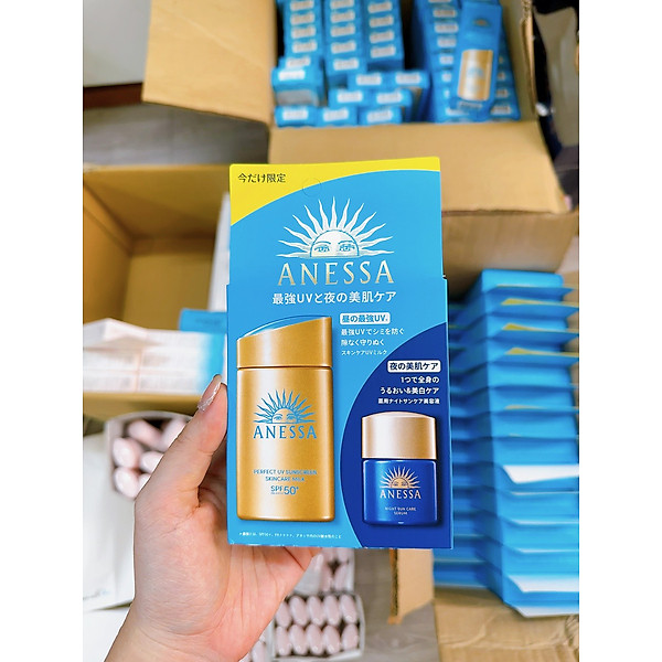 Set Sữa Chống Nắng Bảo Vệ Anessa 60ml + Serum Dưỡng Da Và Phục Hồi Da Sau Nắng Night Sun 12ml