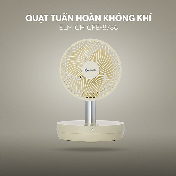 Quạt sạc tuần hoàn không khí Elmich CFE-8786, dung lượng pin lớn, hoạt động liên tục tới 10h, tạo nên luồng gió mạnh, di chuyển linh hoạt 90° theo chiều ngang tạo luồng gió đa chiều, làm mát nhanh, dễ chịu - Hàng chính hãng