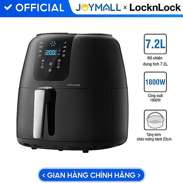 Nồi Chiên Không Dầu Điện Tử Lock&Lock EJF296BLK (7.2 Lít) - Kèm Chảo Nướng - Hàng Chính Hãng