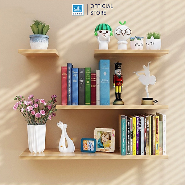 Set 4 Kệ Gỗ Treo Tường Thanh Ngang Trang Trí Phòng Khách Góc Làm Việc SIB Decor KT001-2346