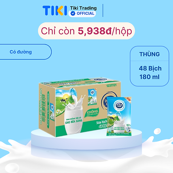 Thùng 48 Bịch Sữa Tiệt Trùng Dutch Lady Cô Gái Hà Lan Có Đường 180ml