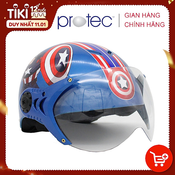 Mũ bảo hiểm trẻ em 1/2 đầu có kính Protec Kitty, họa tiết siêu anh hùng Captain American an toàn