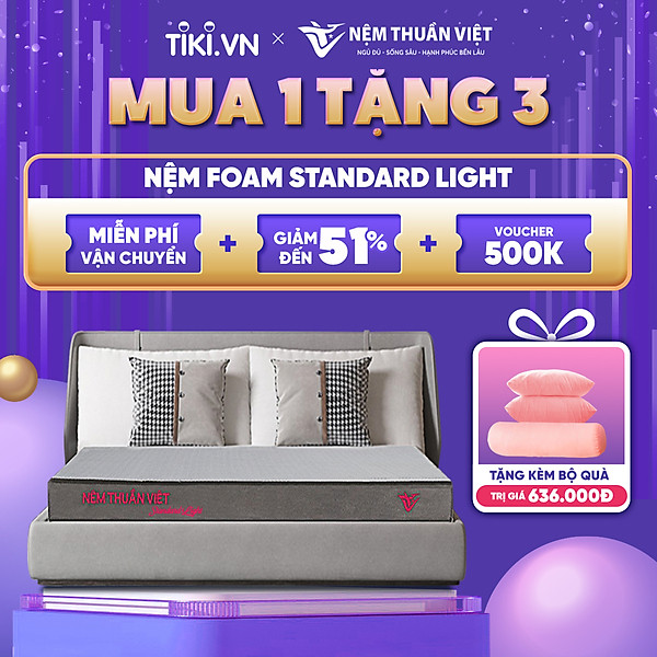 (1m6x2mx10cm) Nệm Foam Hoạt Tính Thuần Việt Standard Light - Miễn Phí Vận Chuyển, Bảo Hành 12 Năm, Trả Góp 0%