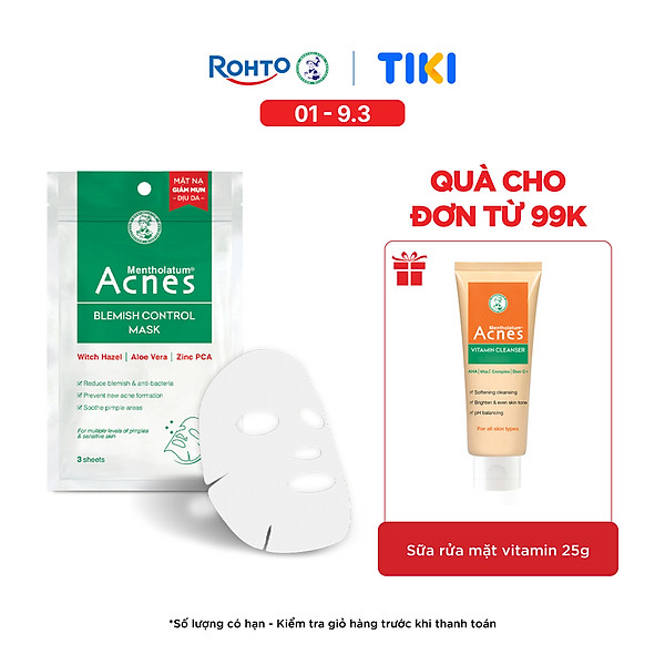 Mặt nạ chuyên biệt cho da mụn Acnes Blemish Control Mask (3 miếng/1 Gói/ 65ml)
