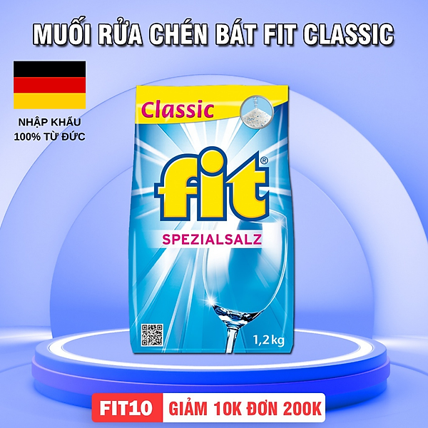 Muối rửa chén bát FIT Classic túi 1.2kg, Muối rửa chén chuyên dùng cho máy rửa bát sạch bóng hoàn hảo, bảo vệ chuyên sâu