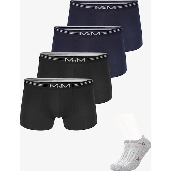 Combo 4 Quần Sịp Đùi Nam Quần Lót Nam Boxer Sợi Cotton Cao Cấp MRM FASHION Mix 2 Màu TẶNG Đôi Tất Nam Cao Cấp
