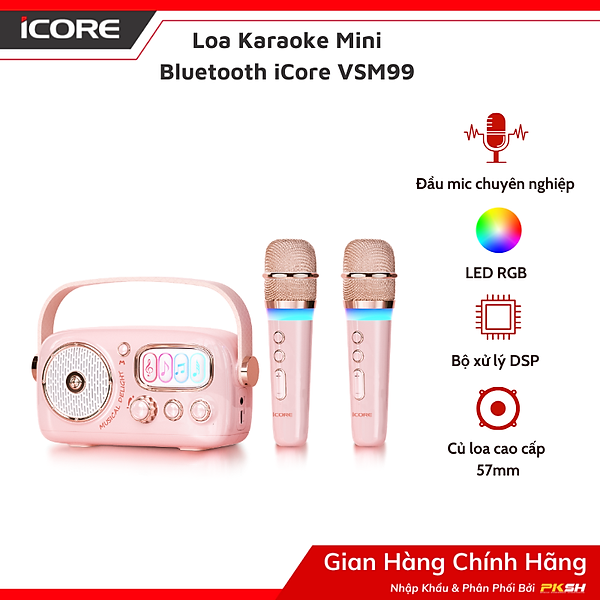 Bộ Loa Karaoke Mini Cổ Điển Bluetooth iCore VSM99 Kèm 02 Micro - Hàng chính hãng