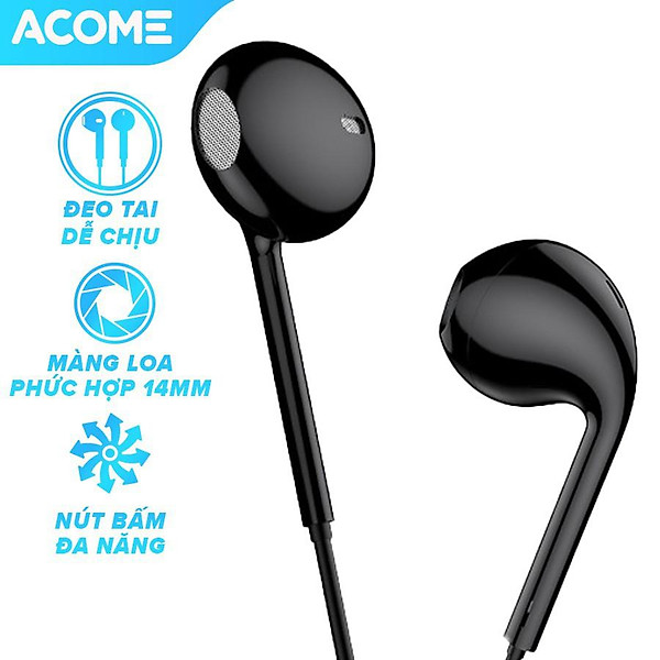 Tai Nghe Có Dây Nhét Tai ACOME Âm Thanh HD, Hỗ Trợ Nghe Nhạc, Đàm Thoại – Hàng Chính Hãng
