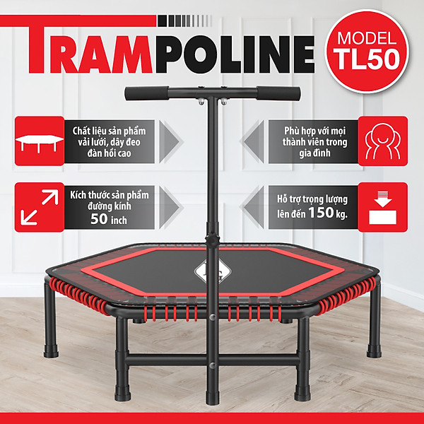 BG Sàn nhún, Đệm bật nhún cao cấp có tay cầm dành cho mọi lứa tuổi TRAMPOLINE 50INCH (hàng nhập khẩu)