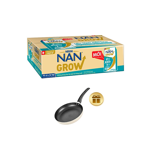 Thùng 36 hộp Sữa pha sẵn Nestlé NANGROW 110ml/hộp sữa mát công thức từ Thụy Sĩ 100% Canxi giúp bé cao lớn vượt trội 9(4 x 110ml) - (Bé từ 1 tuổi) Tặng Chảo chống dính Elmich