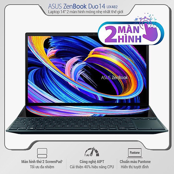 Laptop Asus ZenBook Duo 14 UX482EG-KA166T (Core i5-1135G7/ 8GB LPDDR4X 4267MHz/ 512GB M.2 NVMe/ MX450 2GB GDDR6/ 14 FHD Touch IPS/ Win10) – Hàng Chính Hãng