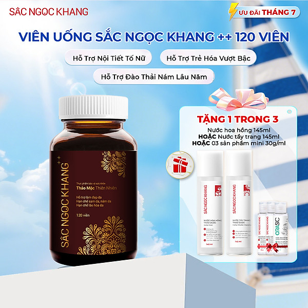 Viên uống Sắc Ngọc Khang ++ (120 viên) giúp trẻ hóa Làn da làm mờ sạm nám tàn nhang hiệu quả, tăng cường tính đàn hồi cho làn da, hỗ trợ cải thiện và phục hồi da bị lão hóa vượt trội